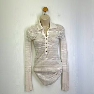 Free People - Textured Ivory Sparkle See Thru Half Button Long Sleeve Top XS